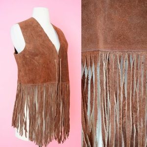 Vintage Brown Suede Leather Vest with Fringe